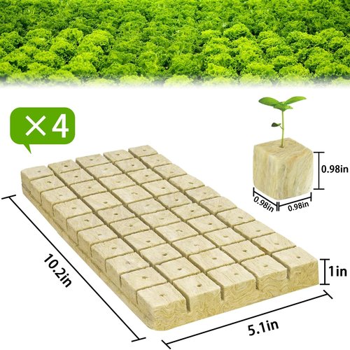 Halatool 1 Inch Rockwool Cubes Garden Rock Wool Stonewool Grow Cubes Starter Plugs for Hydroponics Soilless Cultivation Clone Plants Germination Start (4 Sheets, 200 Plugs in Total)