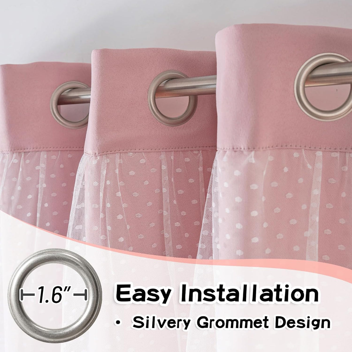 MYSKY HOME Pink Blackout Curtains - Double Layer Drapes with Polka Dots | 52x84 Inch, 2 Panels for Girls' Bedroom