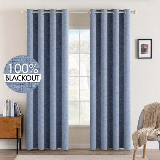 MIULEE Blackout Curtains - 100% Thermal Insulated Linen Texture - Stone Blue - 52x72 Inch (2 Panels)