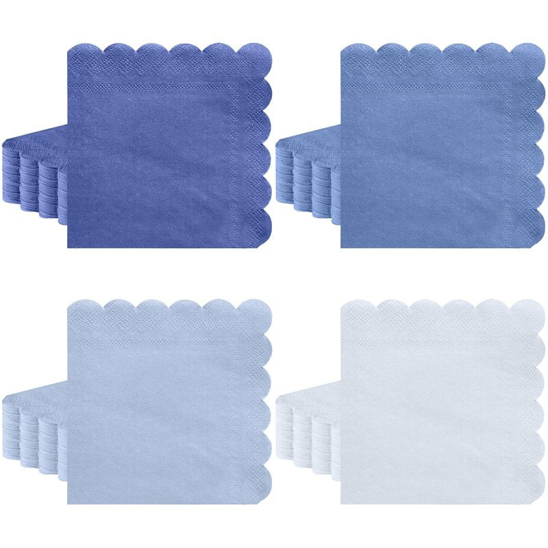 Xiangqu 120 Pack Dusty Blue Napkins, 5 x 5 Inch Boy Baby Shower Napkins Gradient Blue Cocktail Napkins Scalloped Napkins Beverage Napkins for Dinner Wedding Baby Shower Bridal Anniversary Reception