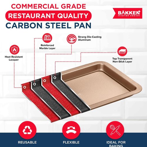 BAKKEN 3-Piece Nonstick Baking Pan Set - Stackable Cookie Trays, Oven Safe Up To 450°F, Brown