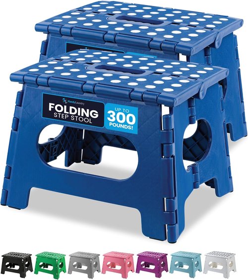 Handy Laundry Folding Step Stool - Lightweight & Sturdy for Adults and Kids - Easy One-Flip Design (Blue | 2-Pack)