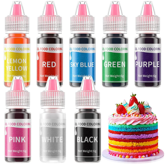 Skiennix Gel Food Coloring Set - 8 Vibrant Colors for Cake & Cookie Decorating | 6g/Bottle