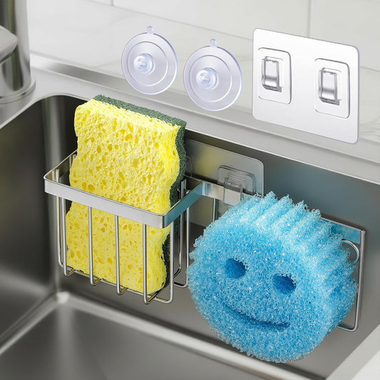 Scrub Daddy Sponge Holder - Rust-Proof Kitchen Sink Organizer with Suction Cups & Hooks | Space-Saving Design