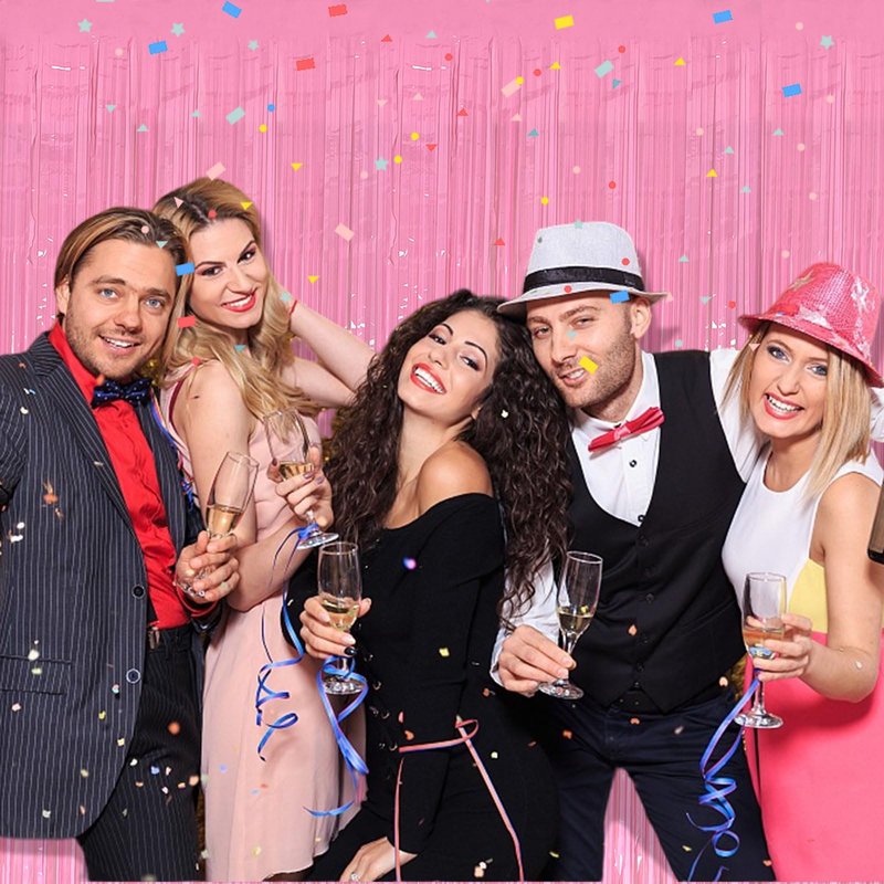 2 Pack Party Backdrop Decorations Pink Tinsel Curtain Party Backdrop Foil Fringe Birthday Decorations Photo Booth Streamer Pink Theme Bachelorette Graduation Decor