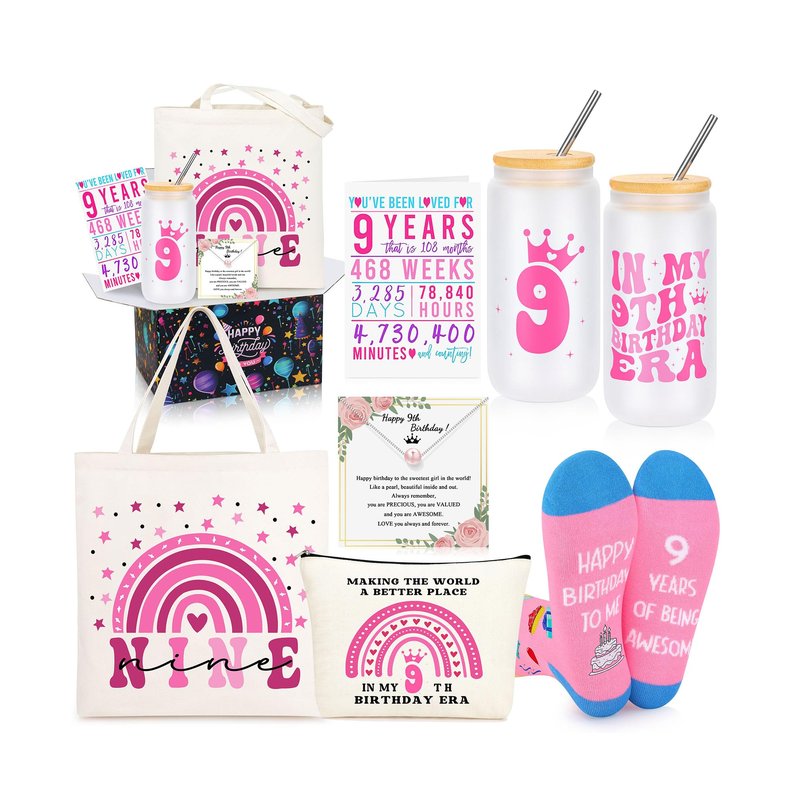 JTENGTOP 9 Year Old Beautiful Teen Girl Birthday Gifts Ideas, Gift Gifts for 9 Year Old Sweet Teen Girls, Top 9th Birthday Decorations Basket Set of 6