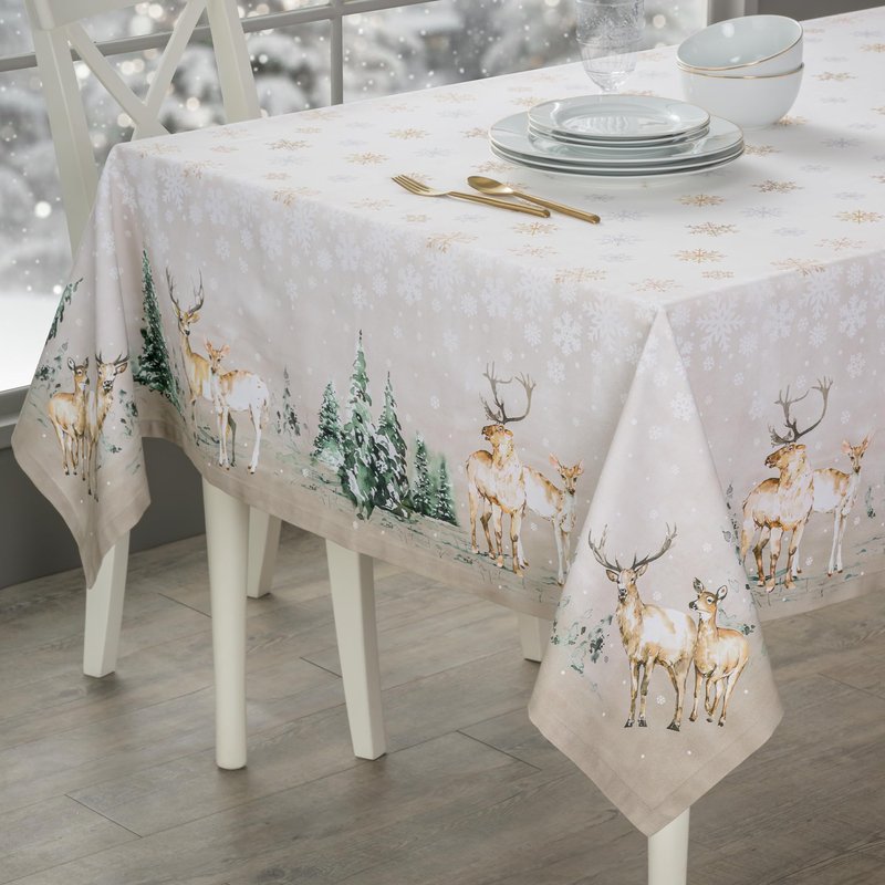 Maison d' Hermine Table Cloth Square Table 100% Cotton 54 x 54 Inches Fall Tablecloth Reusable Everyday Use for Thanksgiving Christmas Decorations Dining Farmhouse Party (Deer in The Woods)