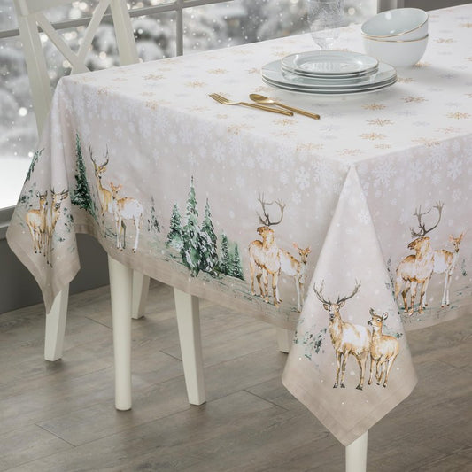 Maison d' Hermine Table Cloth Square Table 100% Cotton 60 x 60 Inches Fall Tablecloth Reusable Everyday Use for Thanksgiving Christmas Decorations Dining Farmhouse Party (Deer in The Woods)