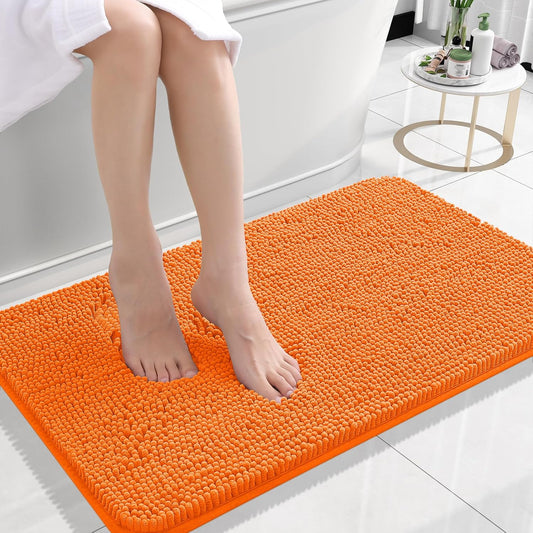OLANLY Small Bathroom Rugs - Extra Soft Chenille Bath Mats | Quick Dry, Machine Washable, 24x16, Orange