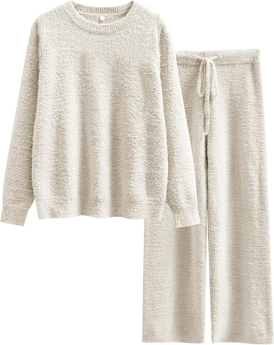 ANRABESS Women's Fuzzy Fleece Pajama Set - Cozy Long Sleeve Top & Wide Leg Pants | Fall/Winter 2025