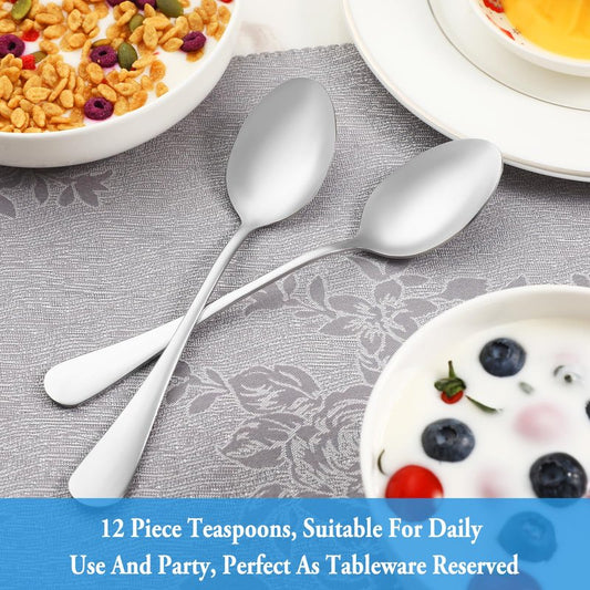12 Piece Teaspoons Set,Food Grade Stainless Steel Tea Spoons,Durable Small Spoons,Metal Dessert Spoon,Spoon Silverware for Home,Kitchen or Restaurant,Mirror Polished & Dishwasher Safe,6.7-Inch