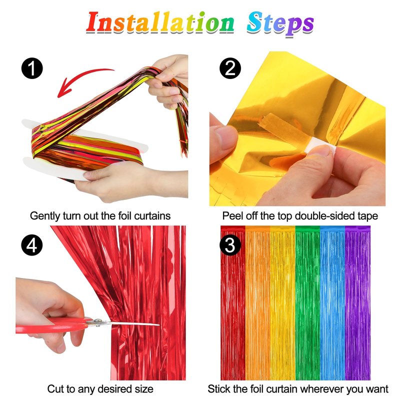 2 Pack Rainbow Backdrop Curtains, 3.28 FT x 7.05 FT Colofull Party Decorations, Metallic Tinsel Backdrop Fringe Curtains Party Streamer, Rainbow Party Supplies for Wedding Birthday Party Engagement