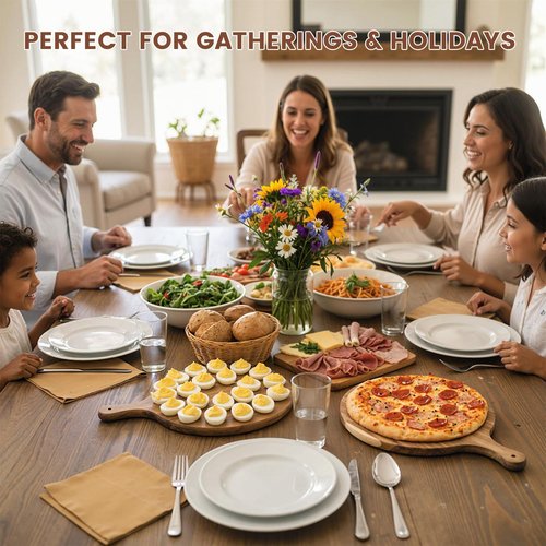HANSGO Deviled Egg Platter, Wooden Round Deviled Egg Charcuterie Board Tray Holder Carrier with 24 Holes for Kitchen Countertops