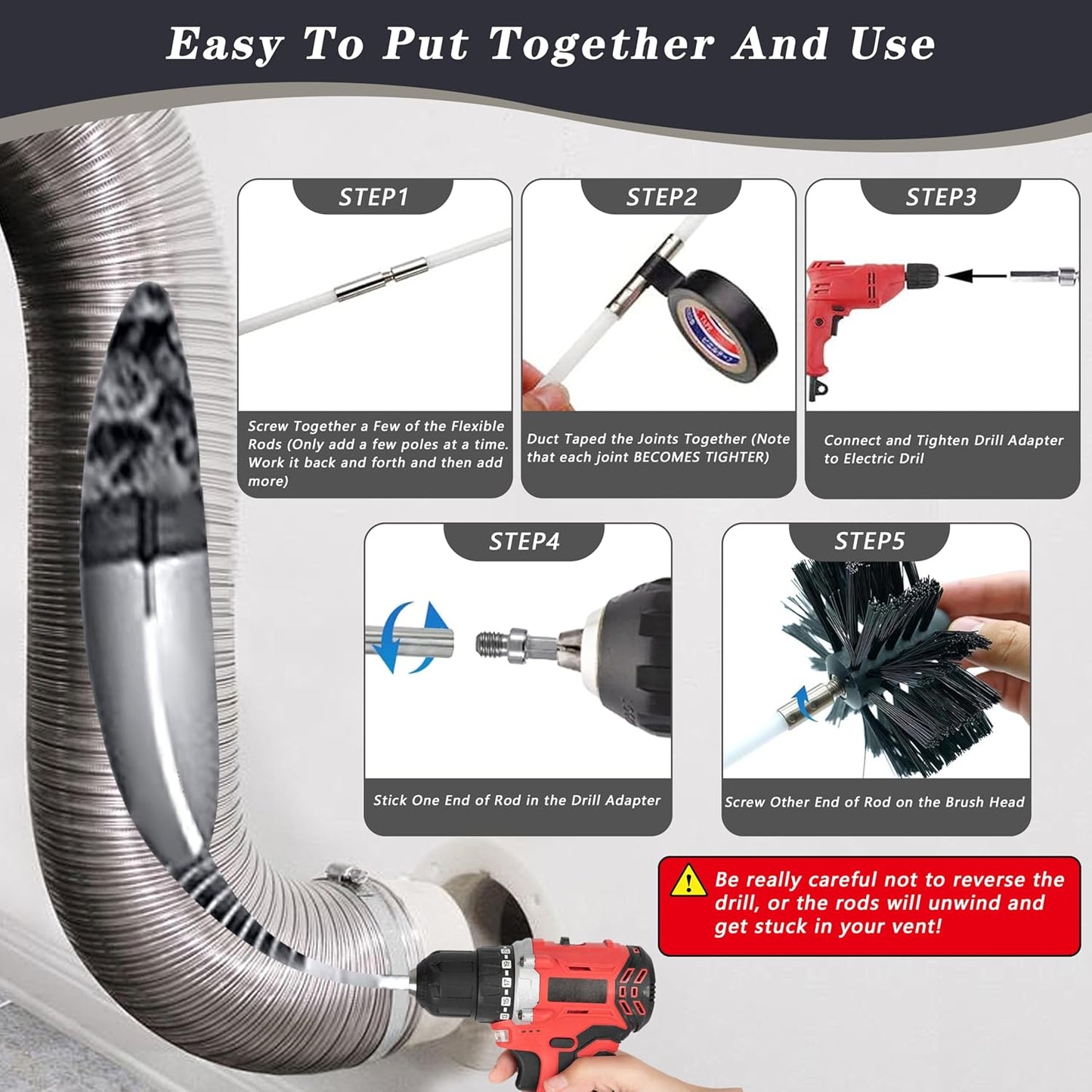 Skiennix Chimney Sweep Kit - 16FT Dryer Vent Cleaner with 12 Flexible Rods & 2 Chimney Brushes