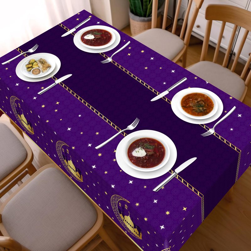 Childom 3 Pack Ramadan Table Cloth,Ramadan Decorations for Home,54" x 108" Eid Mubarak Decorations,Eid Ramadan Tablecloth Rectangular,Purple Plastic Table Cloth Disposable Table Cover for Party Favors