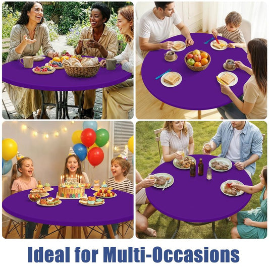 Moosfor Round Spandex Tablecloth, Elastic Fitted Waterproof Tablecloths for 42"-50" Tables, Stretch Washable Picnic Table Cover for Camping, Dining, Indoor and Outdoor, Purple