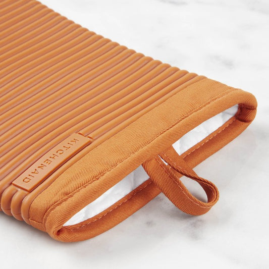 KITCHENAID Ribbed Soft Silicone Oven Mitt 2-Pack Set, 7.5"x13", Honey