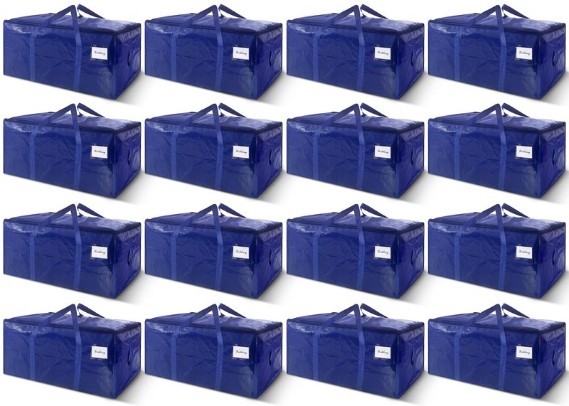 16 Pack Extra Heavy Duty Large Moving Bags with Strong Zipper & Carrying Handles, Sturdy Clothes Storage Bag Totes Bins, Packing Bags Moving Boxes College Moving Supplies, Dark Blue - 24 gal