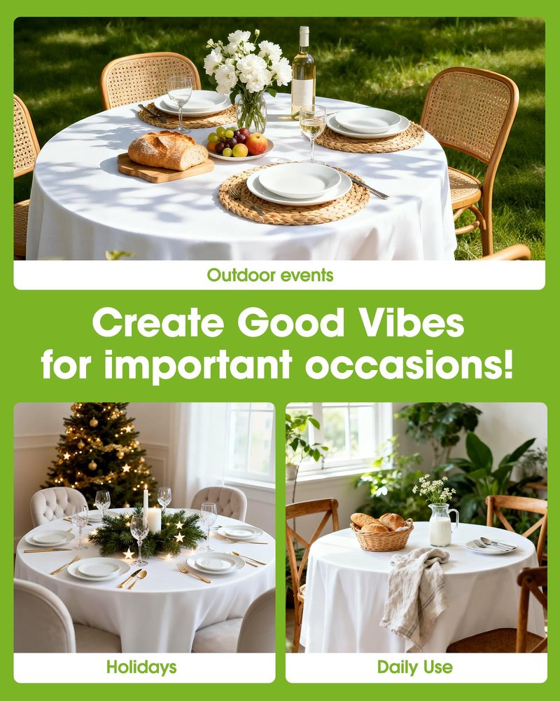 Pureegg Plastic Table Cloth Disposable 8 Pack, 84'' Round Table Cloths, Party, Picnic, Wedding, Decorative Tablecloths, Round, White Plastic Cover, Leakproof & Sturdy, White