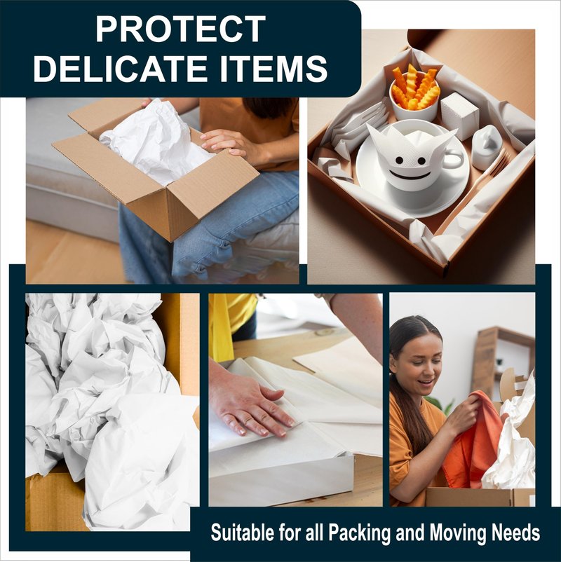 13 * 12 inch 100 Small Sheets White Packing Paper Sheets for Moving Supplies, Protecting Fragile China and Glasses,Small Wrapping Paper for Shipping and Moving Box Filler.