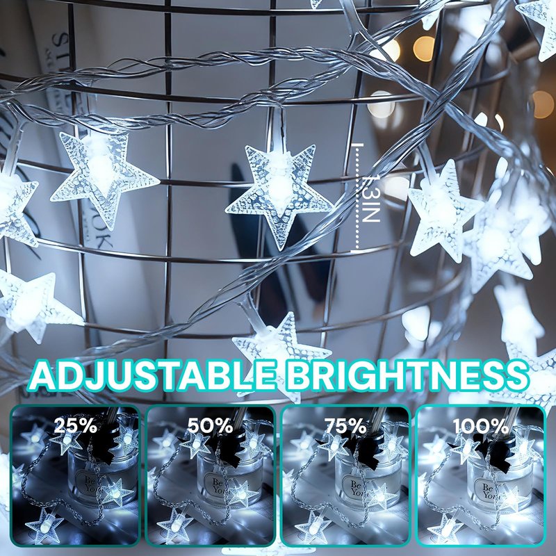 Wirhao Star String Lights Battery Operated 16.4 Feet 50 LED Star Fairy String Lights with Remote and Timer, 8 Light Modes Christmas Decorations Lights for Bedroom Waterproof for Outdoor, Bright White