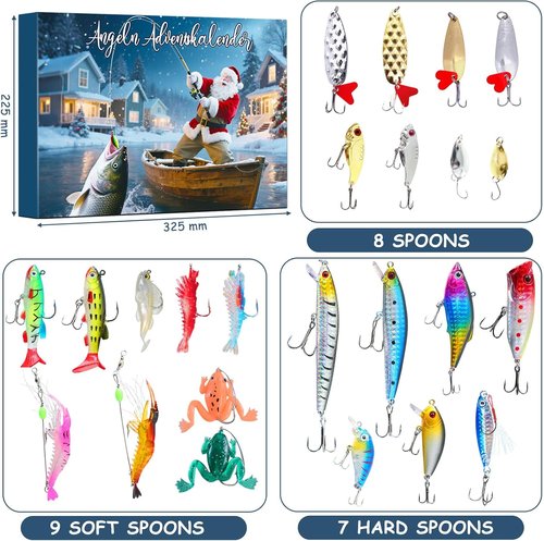 Fishing Lure Advent Calendar 2025 - 24 Days of Fishing Gifts for Adults & Teens | Perfect Christmas Countdown