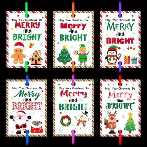 Haooryx Christmas Glow Stick Bracelets Bulk - 36 Pack Merry and Bright Glow Stick Bracelet with Gift Card Light up Toy for Kids Christmas Night School Party Favor Student Reward Game Prize Xmas Supply