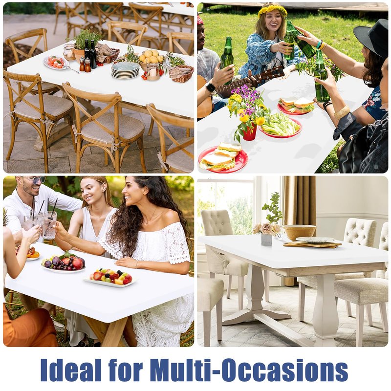 Moosfor Spandex 6 Foot Rectangle Table Cloth 2 Pack, Elastic Fitted Tablecloths for Picnic, Stretch Washable Patio Table Cover for Outdoor, Camping, Banquet and Parties (White, 30"x72")