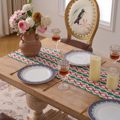 Fancy Homi Christmas Boho Cotton Polyester Table Runner 72 Inches Long, Farmhouse Macrame Table Runners with Tassels for Home Party Bohemian Rustic Bridal Shower Kitchen Dining Decor 12x72 Inches