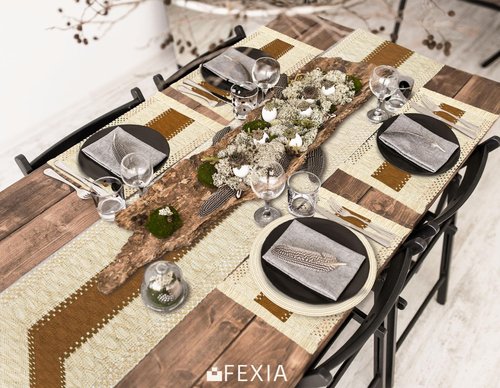 FEXIA Boho Placemats Set of 6, Macrame Table Decor and Farmhouse Style Placemats Natural Cotton Burlap, for Dining Table, Caramel