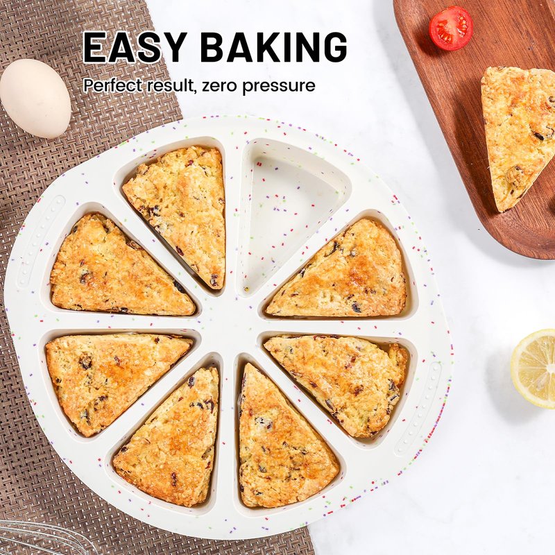 Vinino Silicone Scone Pan with Reinforced Frame, 8-Cavity Triangle Cake Mold Suitable for Brownies, Muffins, Cheesecake, Nonstick Wedge Pan BPA-Free, Oven, Dishwasher Safe-Cream