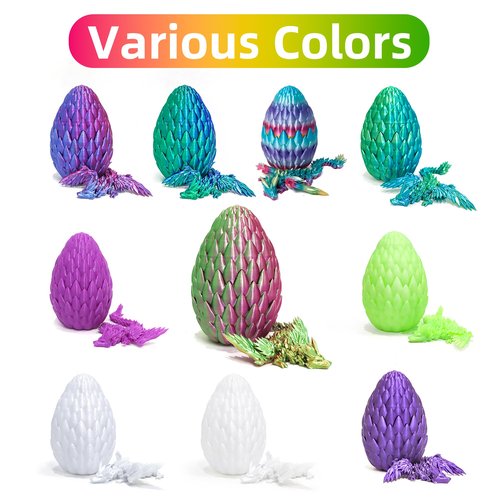 Flavery 3D Printed Flying Dragon in Egg - Easter Basket Stuffers, Easter Surprise Egg with Flexible Winged Dragon Inside, Mystery Fidget Toy, Birthday Gift, Desk Figure Decor (Green Pink Gold)