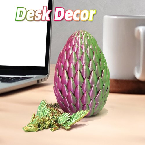 Flavery 3D Printed Flying Dragon in Egg - Easter Basket Stuffers, Easter Surprise Egg with Flexible Winged Dragon Inside, Mystery Fidget Toy, Birthday Gift, Desk Figure Decor (Green Pink Gold)