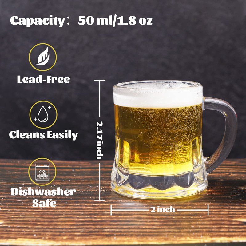 ZZYFGH 6 Pack Mini Beer Shot Glasses, Shot Glasses with Handle, Mini Heavy Base Clear Beer Mugs-1.8 Ounce, Tequila, Vodka, Great for Father, Husband, Birthday or Friend Party Present