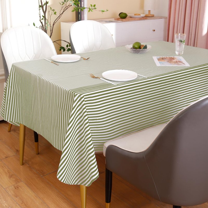 Walrus Heavy Duty Vinyl Tablecloth with Flannel Backing Waterproof Oil-Proof Plastic Table Cloth Stain-Resistant Wipeable Rectangle or Square Table Cover for Indoor and Outdoor (Stripe, 52X70 Inch)