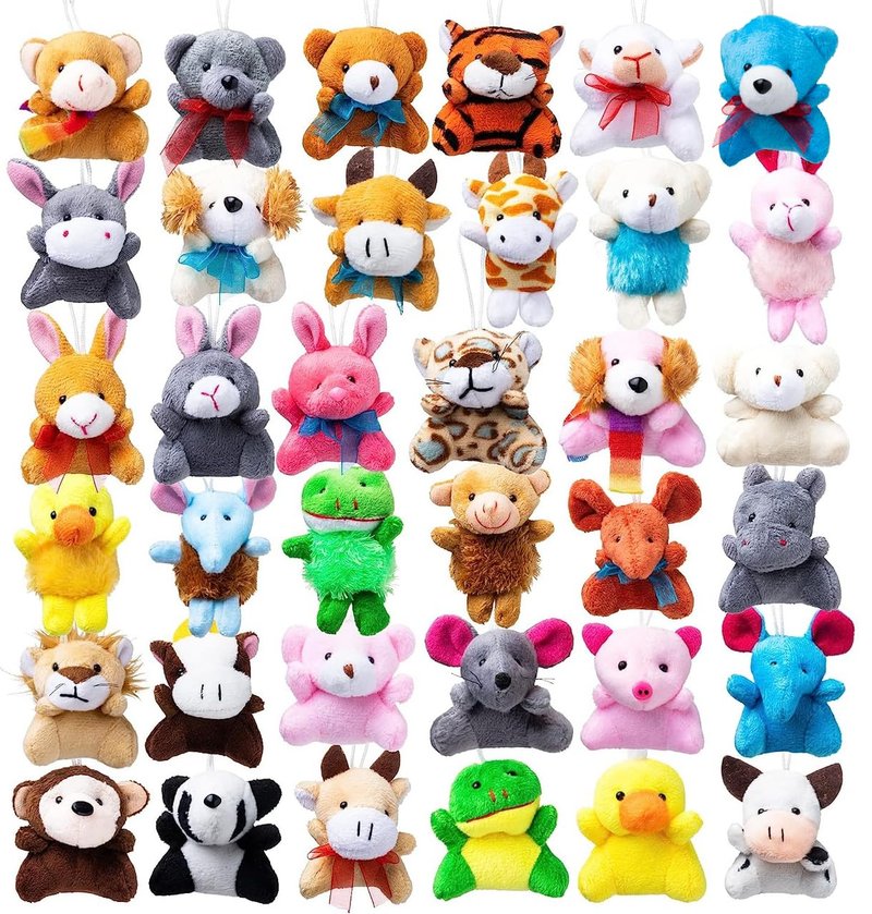 JOYIN 36 Pack Mini Animal Plush Toy Assortment (36 Units 3" Each),Bulk Stuffed Animals Party Favors for Kids, Small Animals Plush Keychain Decoration, Carnival Prizes, Birthday Treasure Box Toys