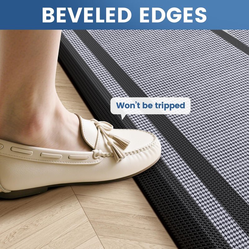KitchenClouds [2 PCS] Kitchen Rugs Cushioned Anti-Fatigue Kitchen Mats for Floor Waterproof Kitchen Rug Set Non-Slip Comfort Standing Mat for Office, Sink, Laundry 17.3"×28"+17.3"×60",Black