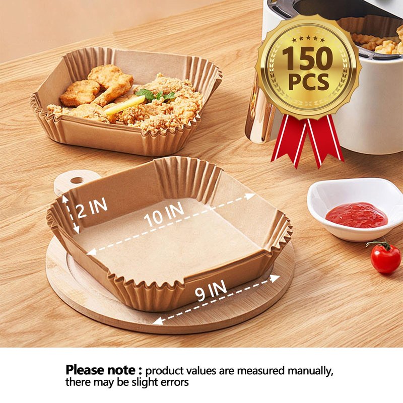10 Inch Air Fryer Paper Liners, 150Pcs Air Fryer Liner Disposable, Oil-Proof & High-Temperature Resistant Parchment Baking Paper for Air Fryer, Microwave and Oven（Bottom Is 9 Inch）