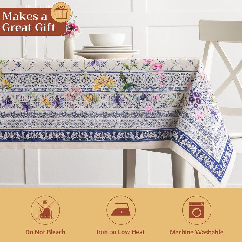 Maison d' Hermine Table Cloth Rectangle Table 100% Cotton 70 x 90 Inches Tablecloth Reusable Decorative for Dining Kitchen Room Farmhouse Home Gifts for Mothers Day Spring Summer - Faience