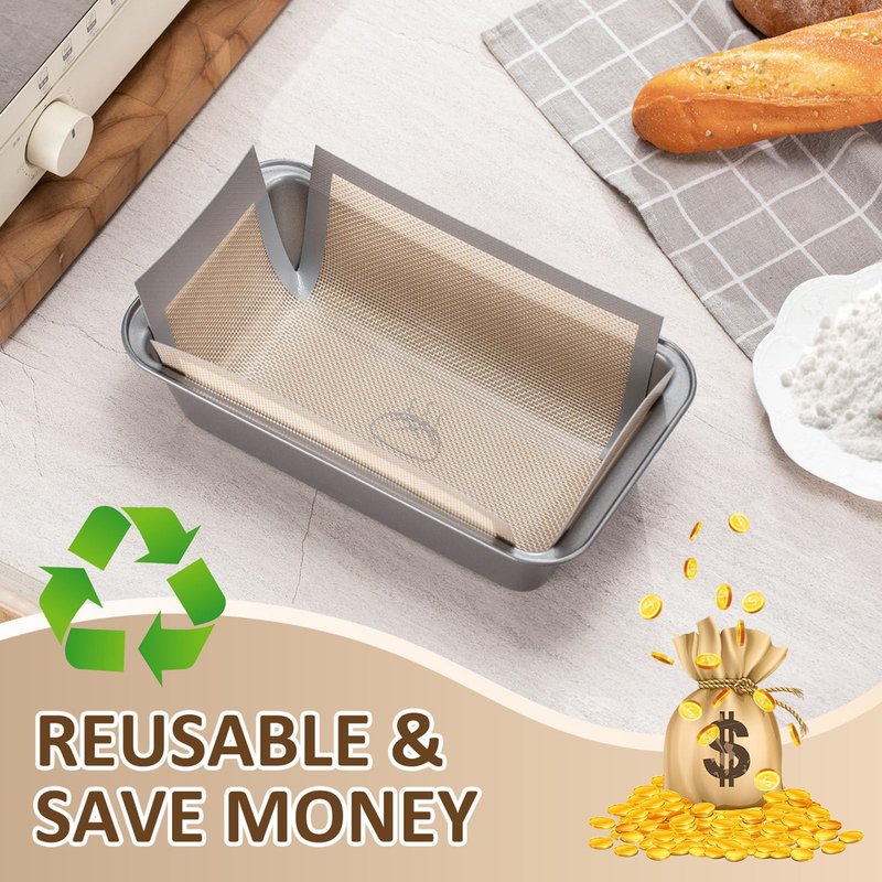 Reusable Silicone Bread Loaf Pan Liners, Nonstick and Reusable Bread pan Mat. 2 pack Silicone baking mat for 9.5 x 5 inch Loaf Pan