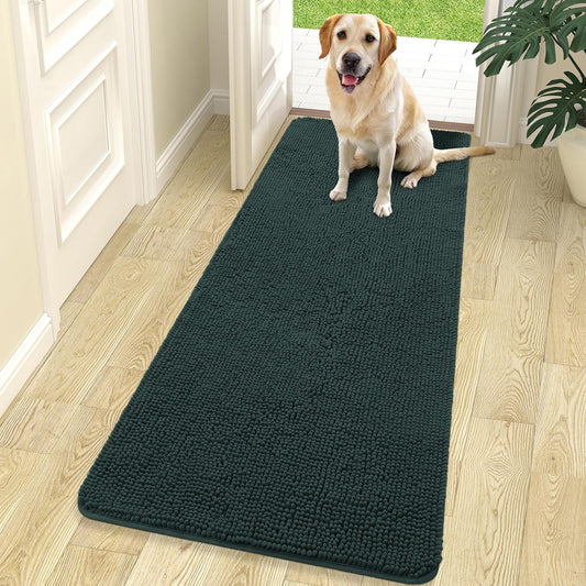 OLANLY Dog Door Mat - Absorbent Non-Slip Washable Doormat for Muddy Paws | 70x24 Blackish Green