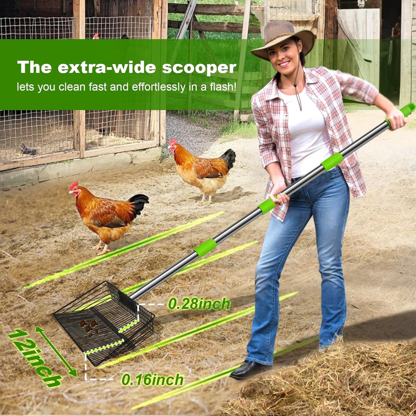 Skiennix Chicken Poop Scooper - 12-Inch Litter Sifting Shovel with Stainless Steel Handle | 4-in-1 Heavy Duty Accessory