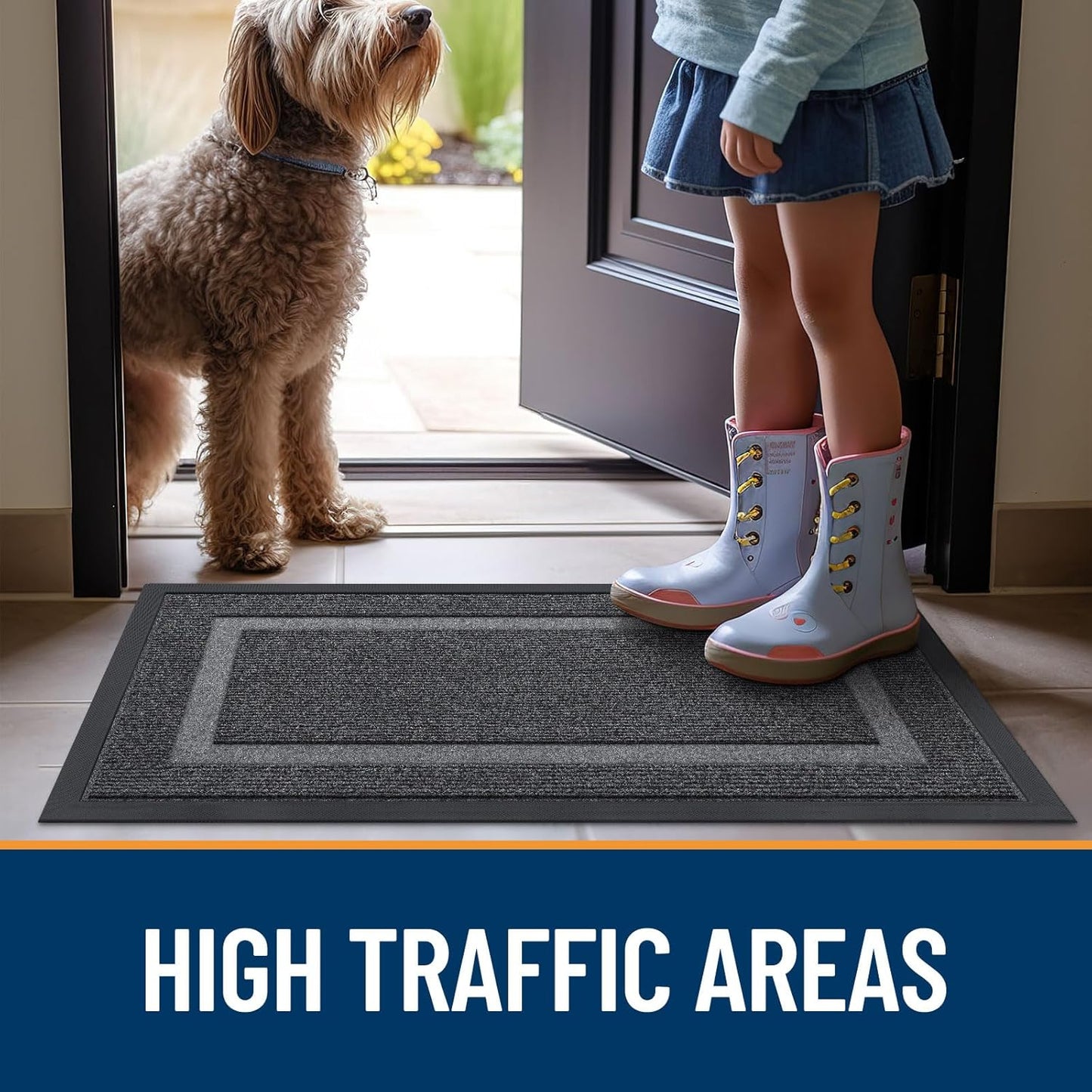 OLANLY Waterproof Front Door Mat - All-Season, Fade Resistant, Easy Clean | 71x34 Inches, Grey