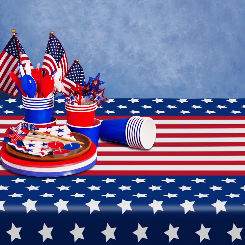 3Pcs 4th of July Tablecloths, 108" X 54" 250th Anniversary Patriotic Plastic Tablecloth, Rectangle 4th of July Table Cloth Red White Blue Tablecover, USA Party Supplies Independence Day Decorations