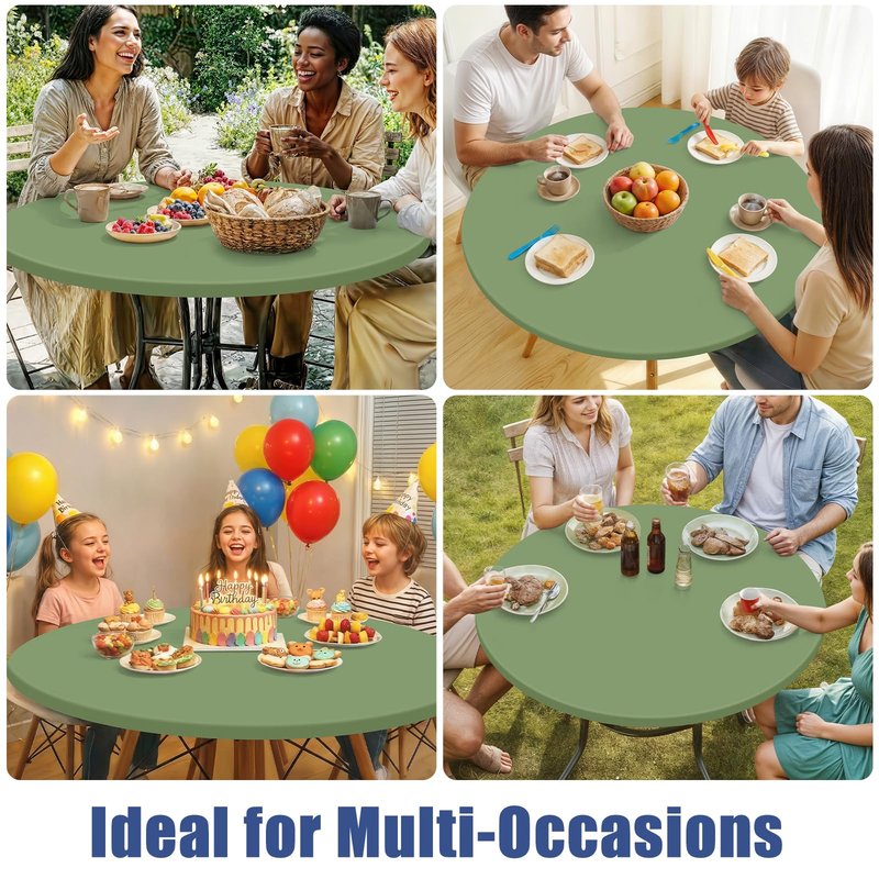 Moosfor Round Spandex Tablecloth, Elastic Fitted Waterproof Tablecloths for 36"-44" Tables, Stretch Washable Picnic Table Cover for Camping, Dining, Indoor and Outdoor, Sage Green