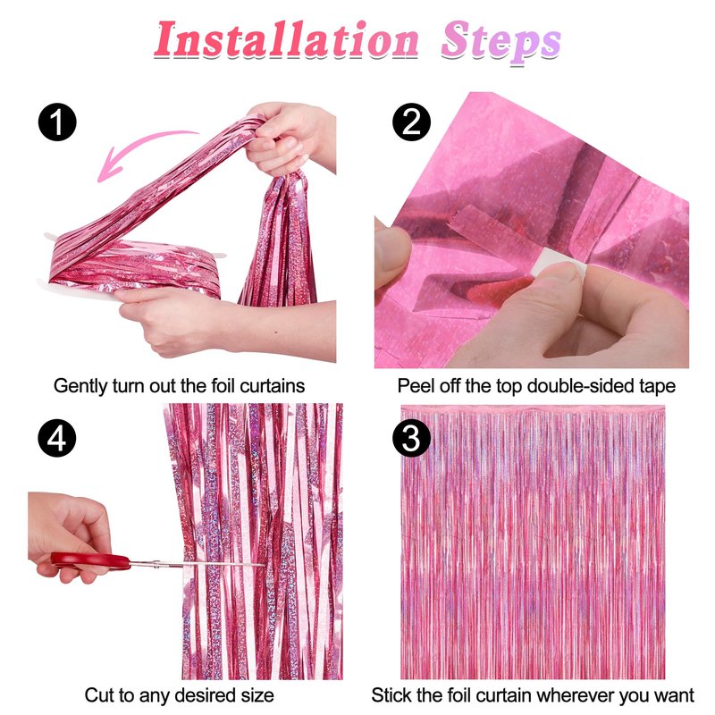 2 Pack Glitter Pink Backdrop, 3.28 FT x 7.05 FT Birthday Party Decorations, Laser Pink Fringe Curtains Foil Streamer Tinsel, Pink Curtains Photo Backdrop Happy Birthday Valentines Day Backdrop