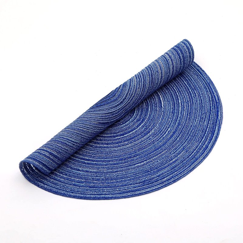 SHACOS Round Braided Placemats Set of 8 Round Table Mats for Dining Tables Washable Fabric Kitchen Table Place Mats (Blue White, 8)