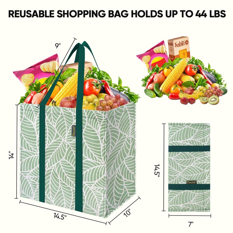 BALEINE 4 PK Grocery Bags Reusable Shopping Bags with Reinforced Bottom, Heavy Duty Foldable Tote Bags (Antique Folidage)