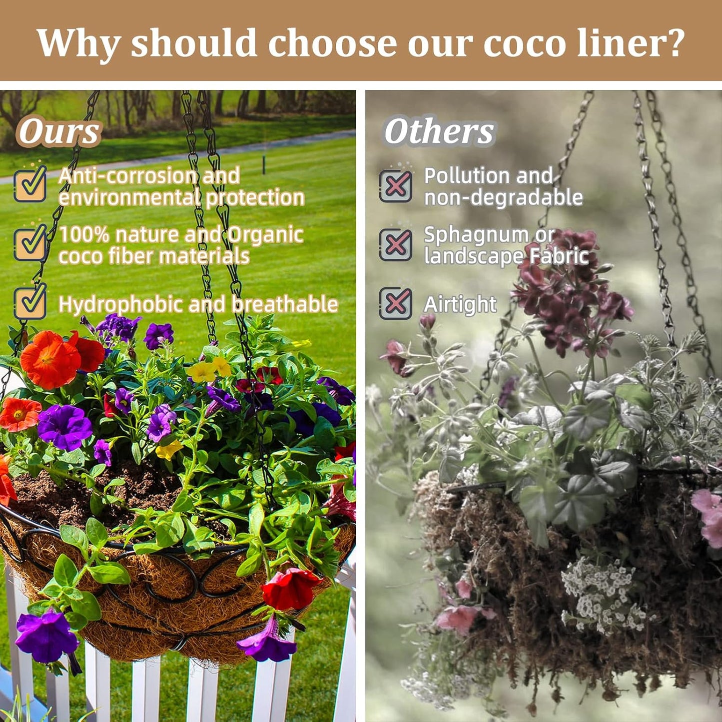 Legigo 10-Inch Coco Liner Replacement - 100% Natural Coconut Fiber for Hanging Baskets | 4 Pack