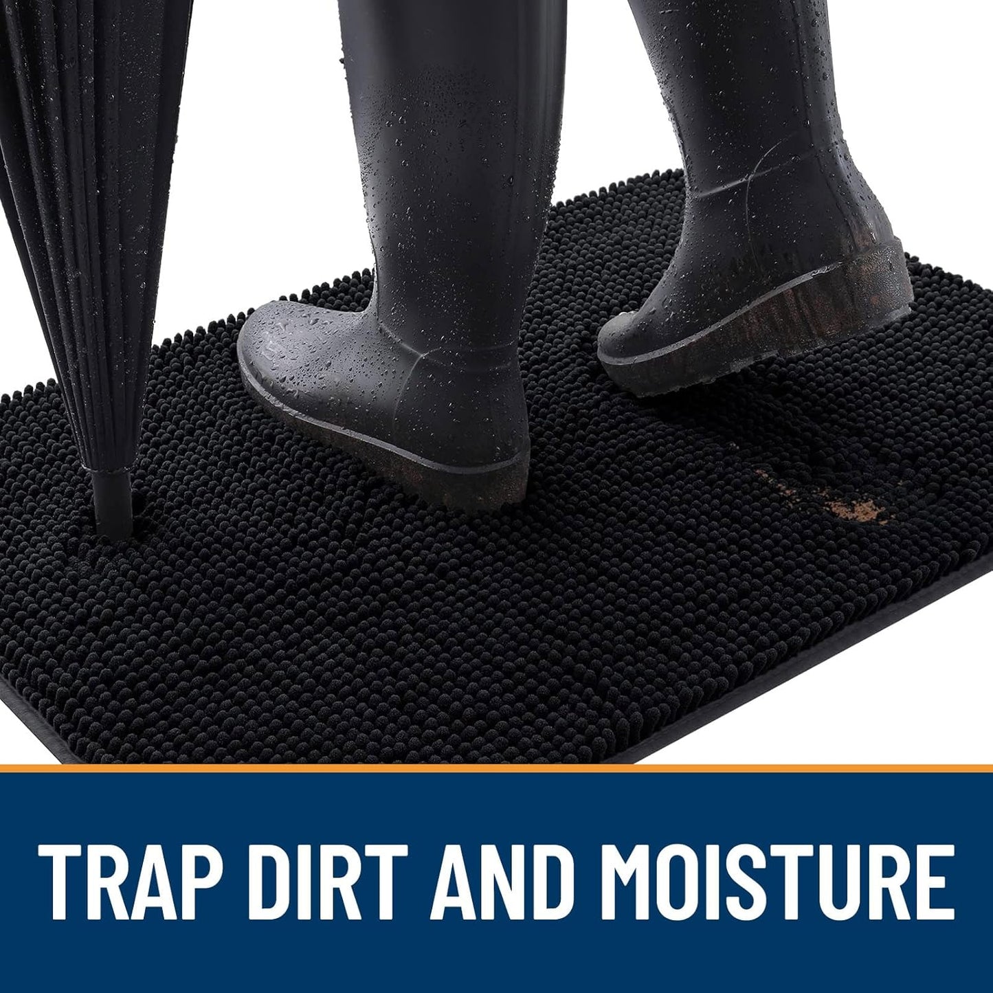 OLANLY Dog Door Mat - Absorbent Non-Slip Mud Mat for Dogs | Quick Dry Chenille, 70x46, Black